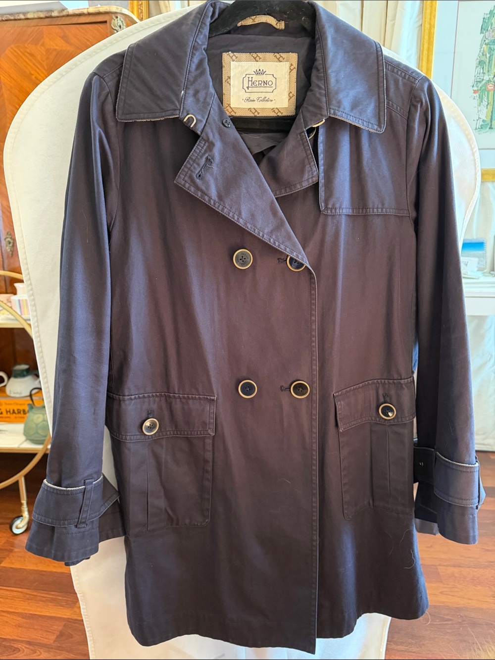 Herno Navy Double-Breasted Trench Coat